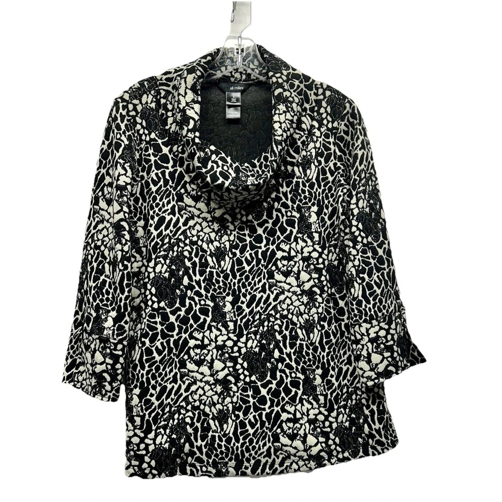 Ali Miles Women's Small Black/Cream Cowl Neck Polyester Blend Tunic Top (B2)